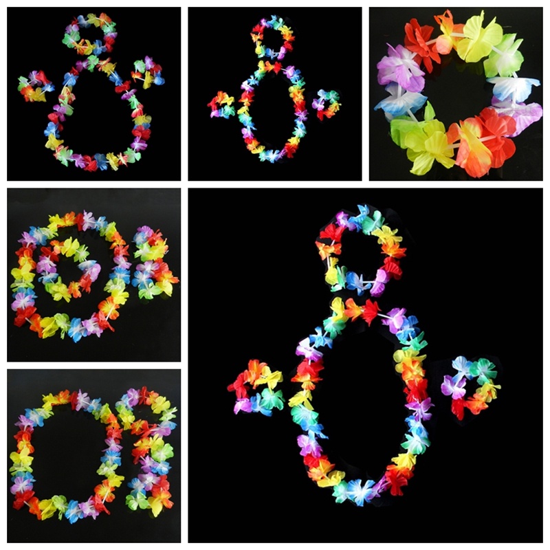 4pcs / Set Hiasan Kepala / Leher / Pergelangan Tangan Gaya Hawaii Tropis Untuk Tari Hula Luau