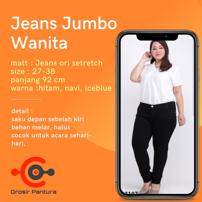 Celana Jeans Panjang Jumbo Wanita Big Size Celana Pensil Cewek Kekinian Size 27-38