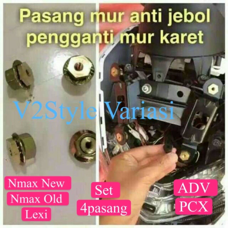 PAKET MUR DAN BAUT ANTI JEBOL SET 4 Nmax Lexi ADV PCX XMAX AEROX SATRIA FU NINJA R RR VIXION BEAT Windshield Well Nut Pengganti Mur Karet TINGGAL PASANG PENGENCANG BAUT VISOR SUPAYA TIDAK GOYANG MUR KUNINGAN WINSHIELD BAUT MUR ANTI JEBOL ALL NMAX NEW OLD