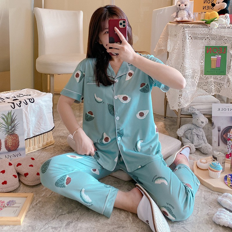 BAJU TIDUR PIYAMA SET KEMEJA CP LENGAN PENDEK CELANA PANJANG IMPORT PREMIUM BANYAK MOTIF 3-Alpukat