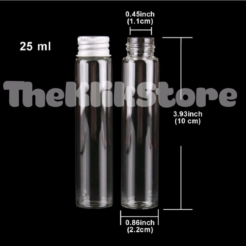 Botol Ulir Kaca Kecil 25ml Tutup Aluminium Cap Mini Glass Bottle Jar