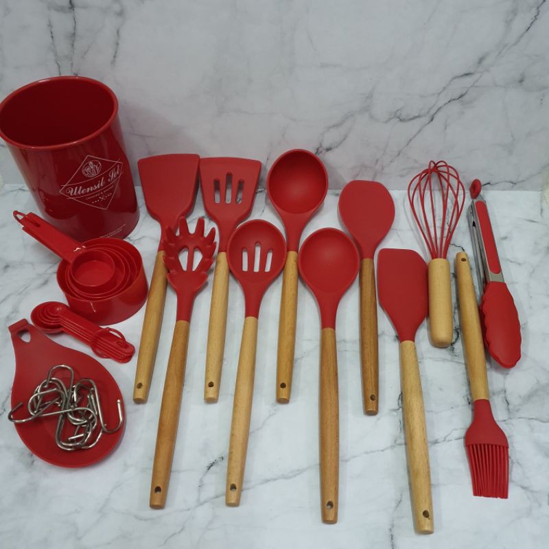 silicone spatula set 16pcs with wooden handle
