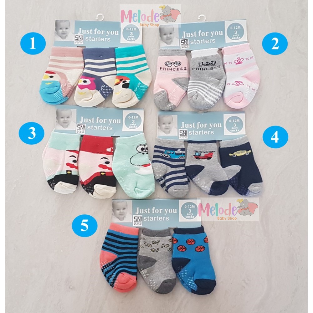 JUST FOR YOU KAOS KAKI 3 in 1 / Kaos Kaki Anak Lucu Isi 3 / Kaos Kaki Newborn / Kaos Kaki Anti Slip