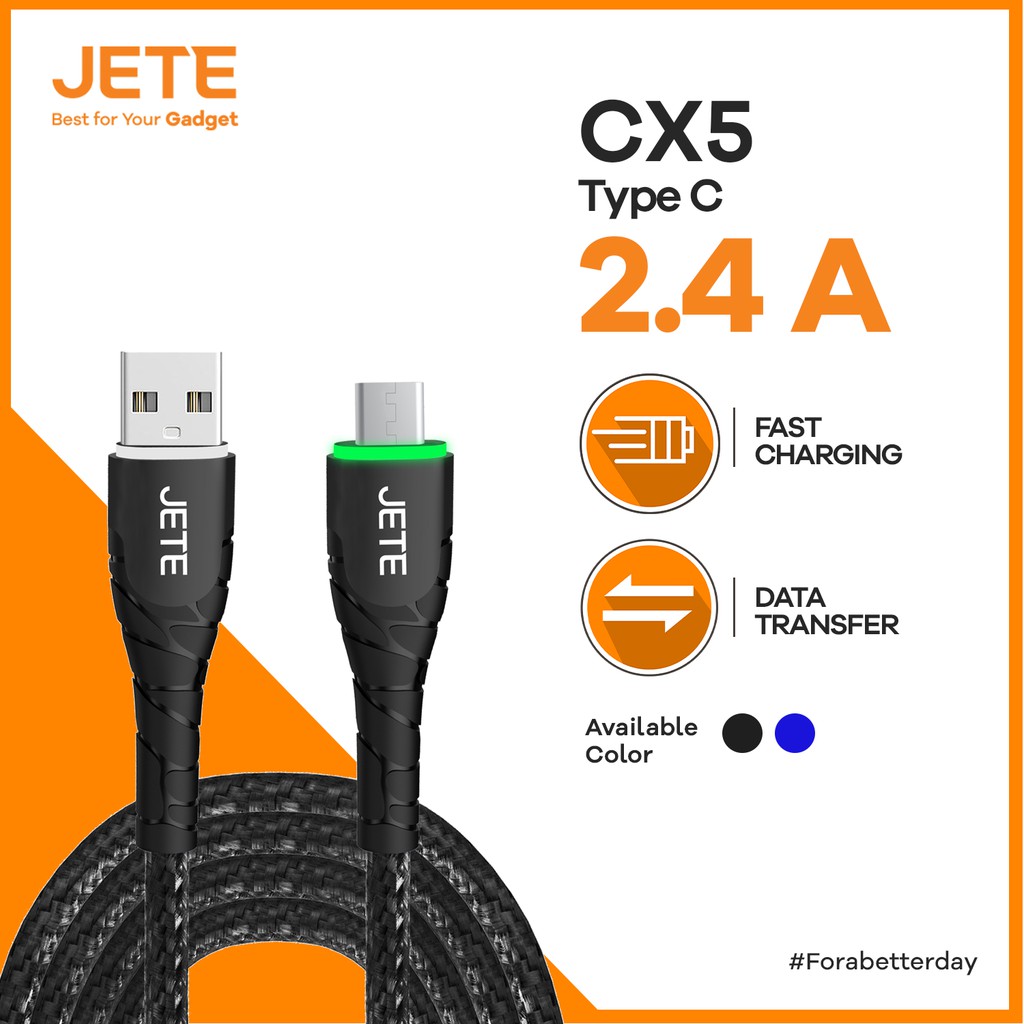 Kabel Data Fast Charging 2.4A Type-C USB Jete CX5 Original