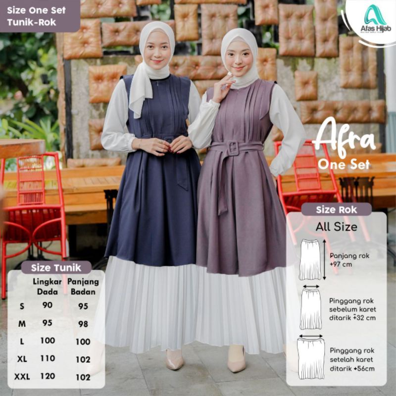 Afra One Set by Afas Hijab | Setelan Rok | Rok Plisket
