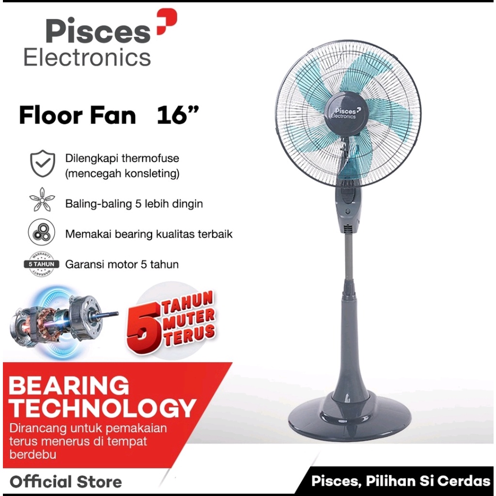 PISCES 16 inch Kipas Angin Berdiri 1680 PRO Teknologi Bearing Angin Super Kencang