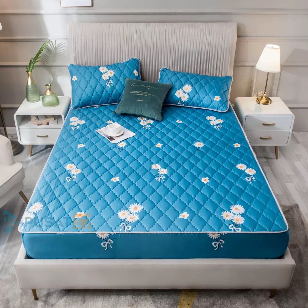 PUSAT17 SPREI WATERPROOF KARAKTER SPREY 160X200CM 180X200CM 200X200CM SPREI ANTI AIR MOTIF / SPREI PROTECTOR MATRAS KASUR 90X200CM 120X200CM-Bunga Putih