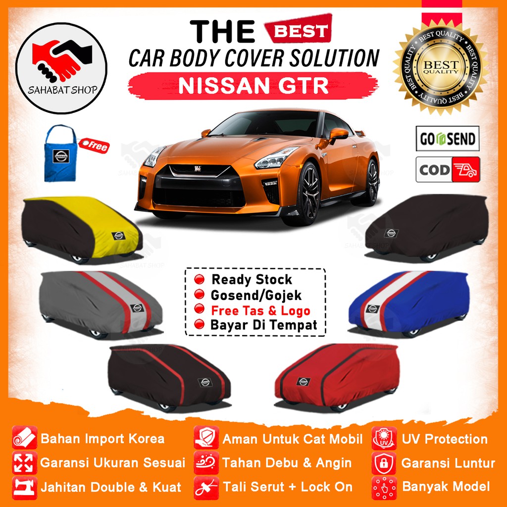 Sahabat Body Cover Mobil G-TR / Sarung Penutup Nissan GTR Outdoor / Mantel Selimut Jas Pelindung Mantol Tutup Kerudung Pembungkus Kelambu Tutupan Bungkus Terpal Kerodong Mobil Sedan Nissan GTR Waterproof Anti Air Model Orange