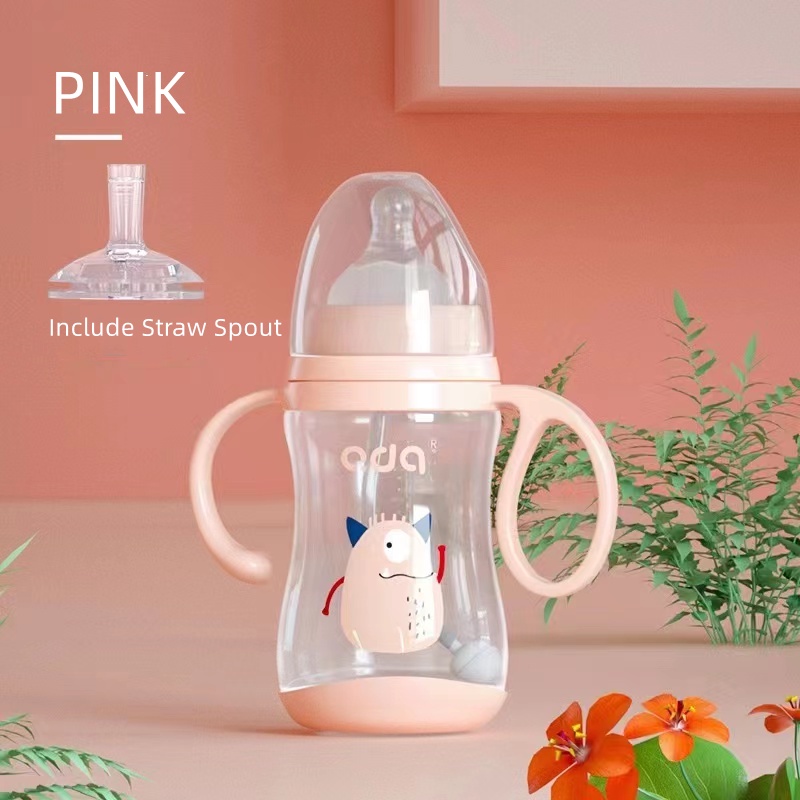 Botol Susu Bayi Leher Lebar Wide Neck Botol Susu 2 IN 1 Dot+Straw Botol Susu PP Anti Kolik BB02