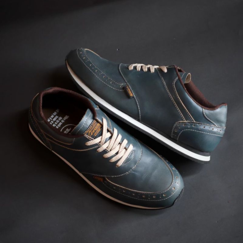 EZRA NAVY -Sepatu Casual Kasual Sneakers Pria Kulit Asli/Cowok/Men Lokal Ori Original Footwear