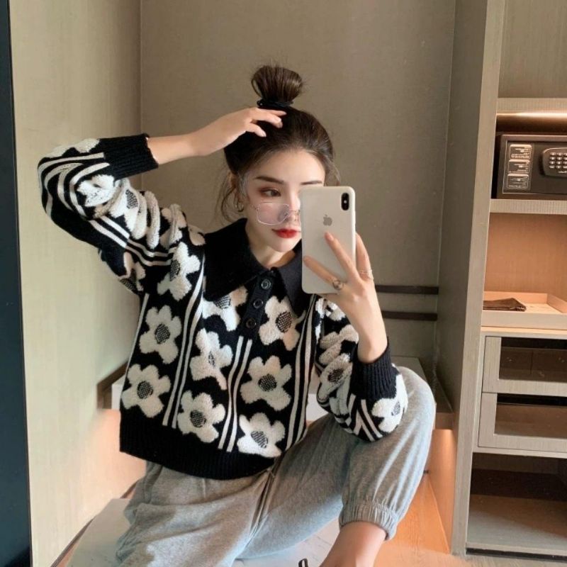 IMPORT WOMAN SWEATER CROP TOP 'SO HEE' BLACK BAJU ATASAN WANITA MUSIM DINGIN KOREAN STYLE