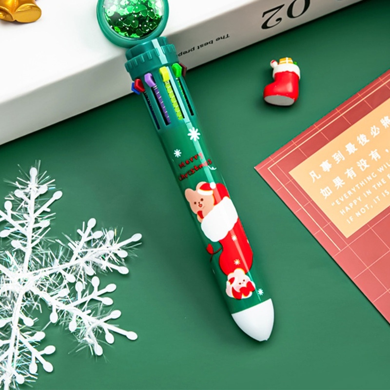 Zzz 10in1 Pulpen Retractable 10 Warna Motif Rusa Natal