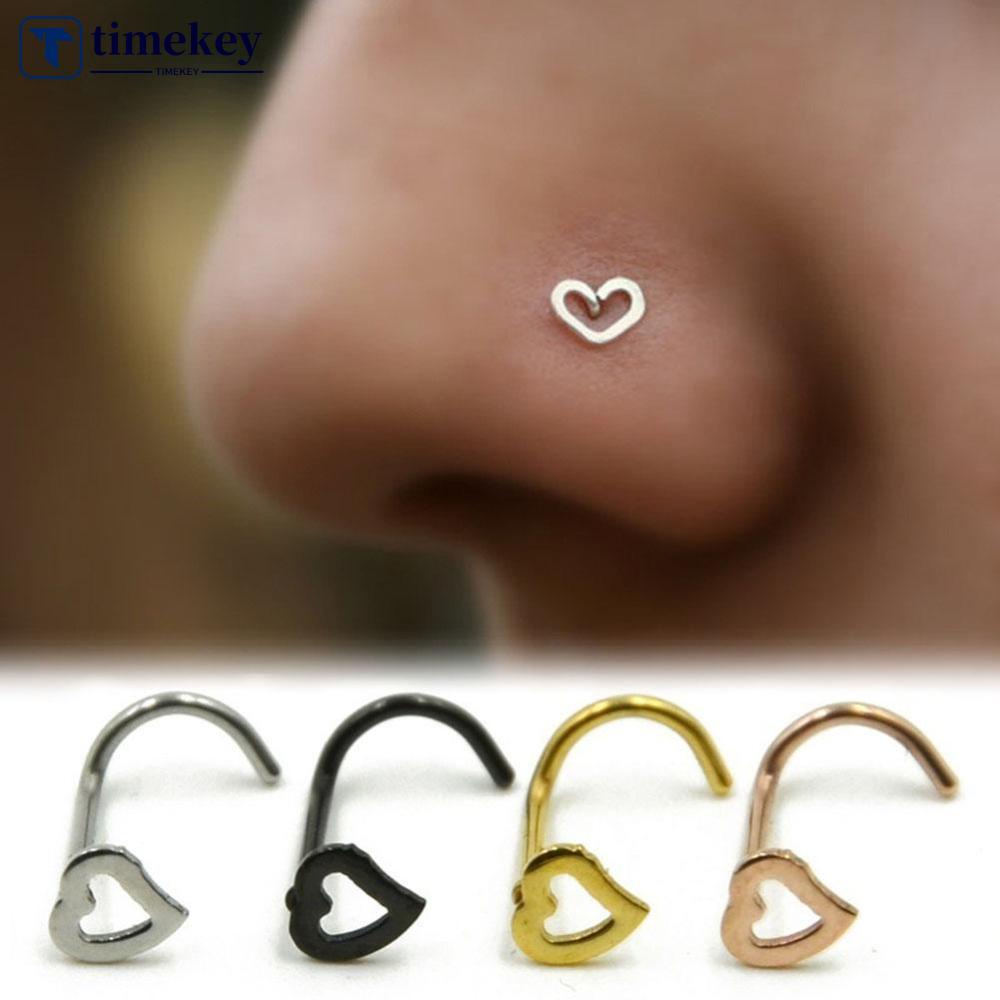 Timekey Anting Tindik Hidung Bentuk Hati Bahan Stainless Steel Gaya Punk Untuk Wanita L7O2