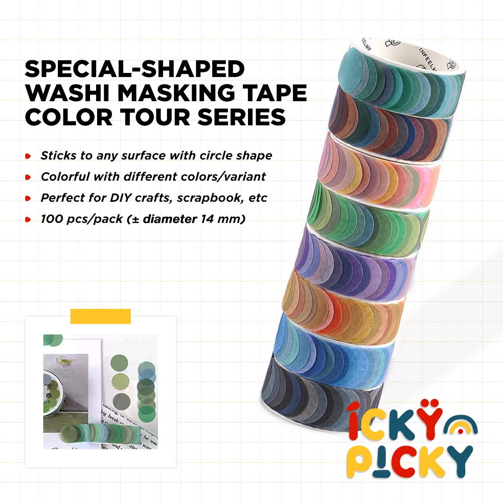 [ickypicky] Infeel Me Special-Shaped Washi Masking Tape Color Tour Series (100 pcs/roll) | Stiker Gulungan Warna-Warni Bentuk Dot