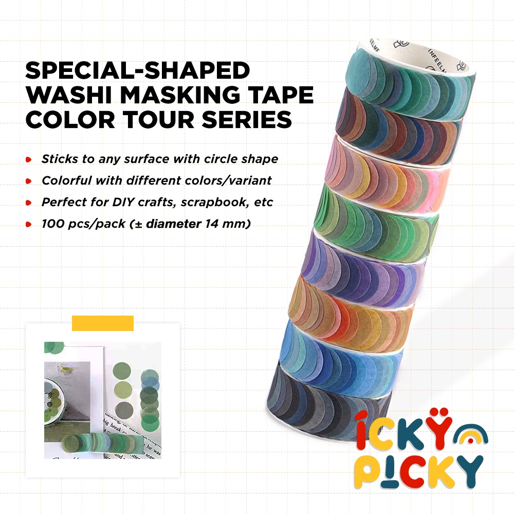 

[ickypicky] Infeel Me Special-Shaped Washi Masking Tape Color Tour Series (100 pcs/roll) | Stiker Gulungan Warna-Warni Bentuk Dot