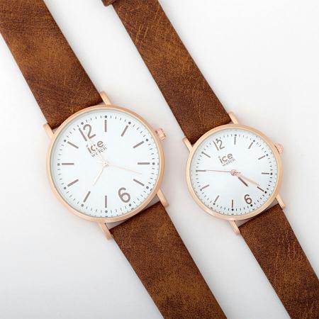 JAM TANGAN COUPLE KULIT ICE JF012 , COKLAT MUDA RG