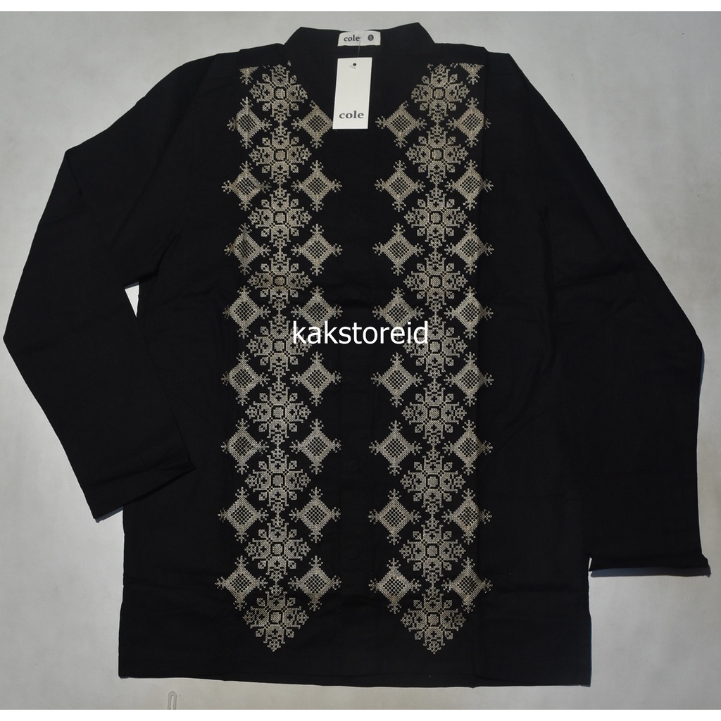 Baju Muslim Koko Pria Lengan Panjang COLE Hitam Motif DPD 85 ORIGINAL