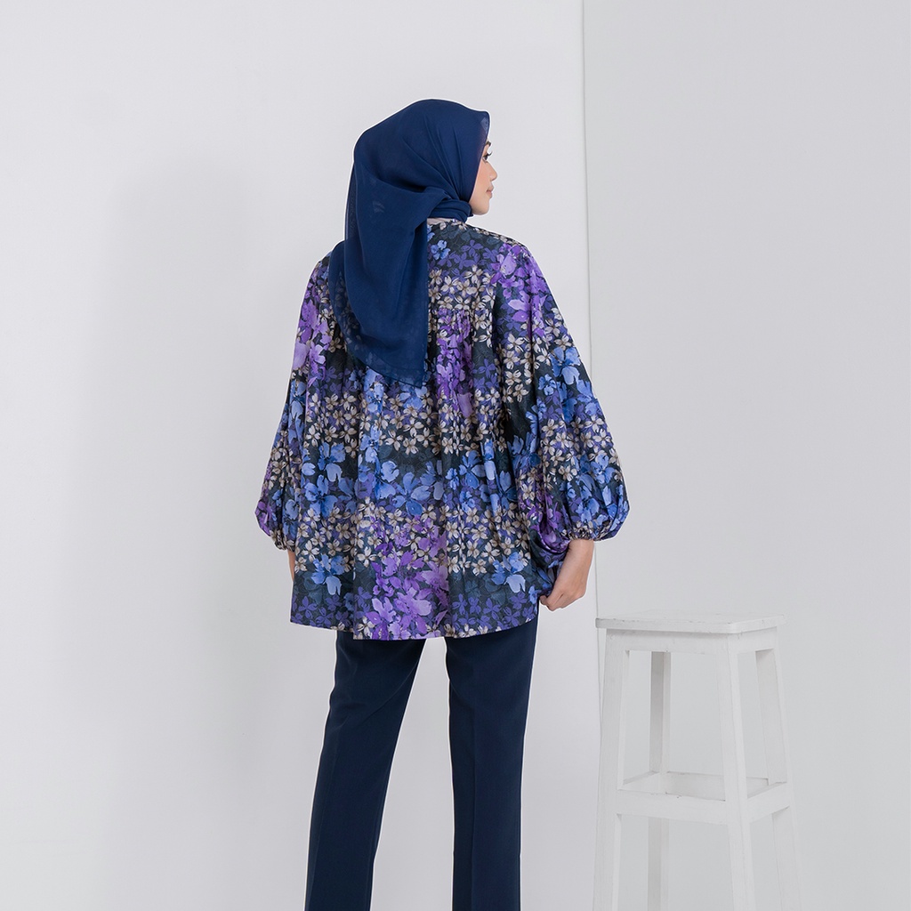 ARSSCARF Zahra Ruffle Blouse - Navy