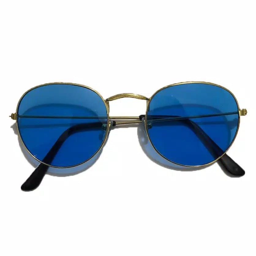 Kacamata Wanita Lensa Rangka Transparan Retro Vintage Metal Frame Eyeglasses-GOLD BIRU
