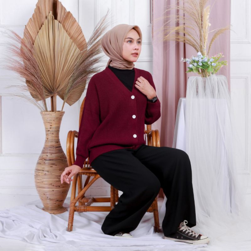CARDIGAN RAJUT CARRA PREMIUM 7 GATE BAHAN TEBAL-Maron
