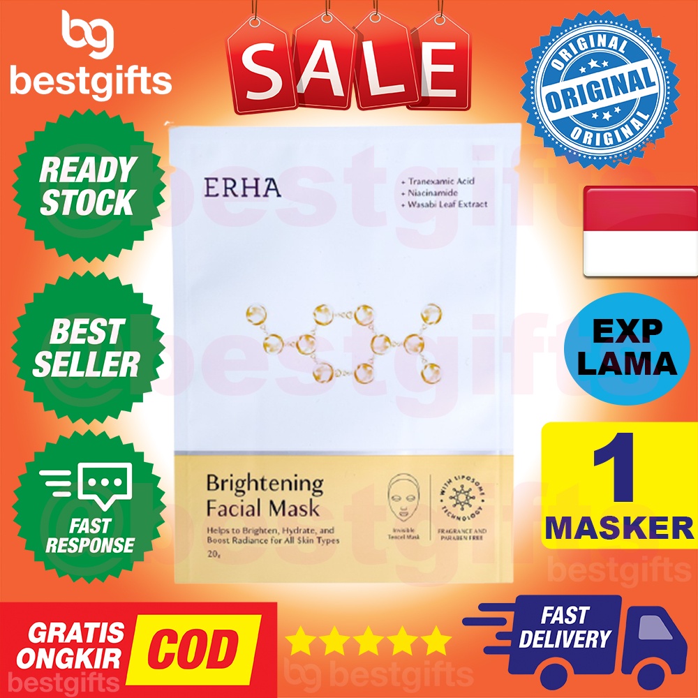 ERHA BRIGHTENING FACIAL MASK MASKER PENCERAH WAJAH MENCERAHKAN NUTRISI GLOWING KULIT MUKA 1 PIECE