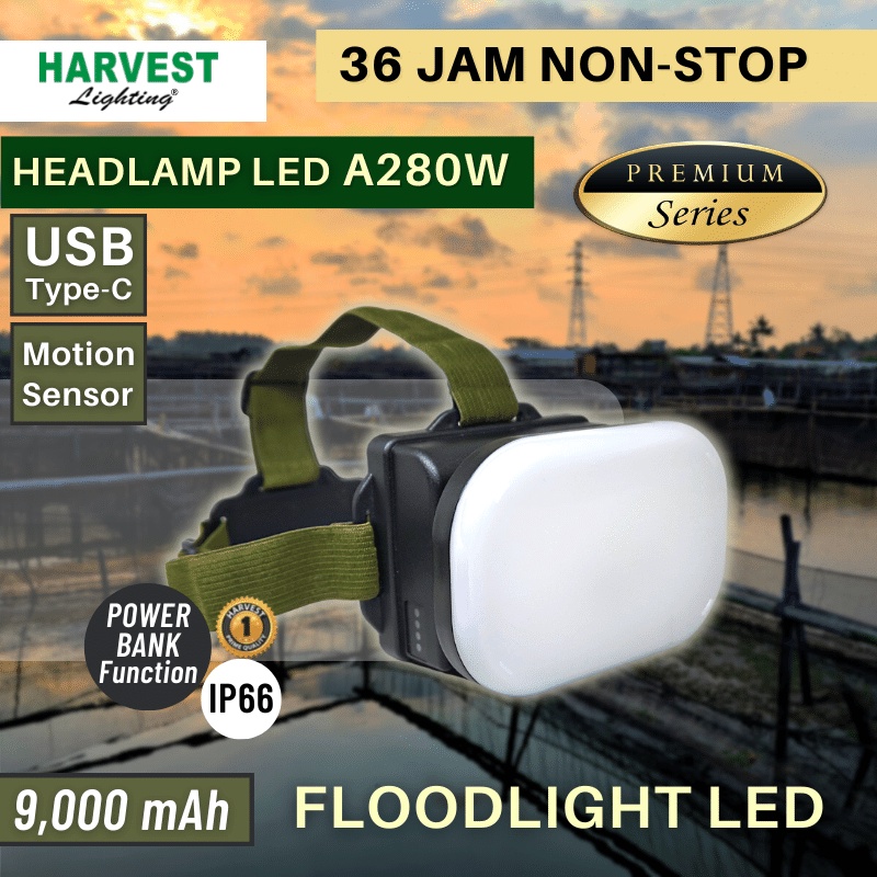 A280W HARVEST LIGHTING Senter Kepala LED FLOODLIGHT PREMIUM  Lampu Emergency Travel Tambang Hunting Berburu Rechargeable Original Bergaransi