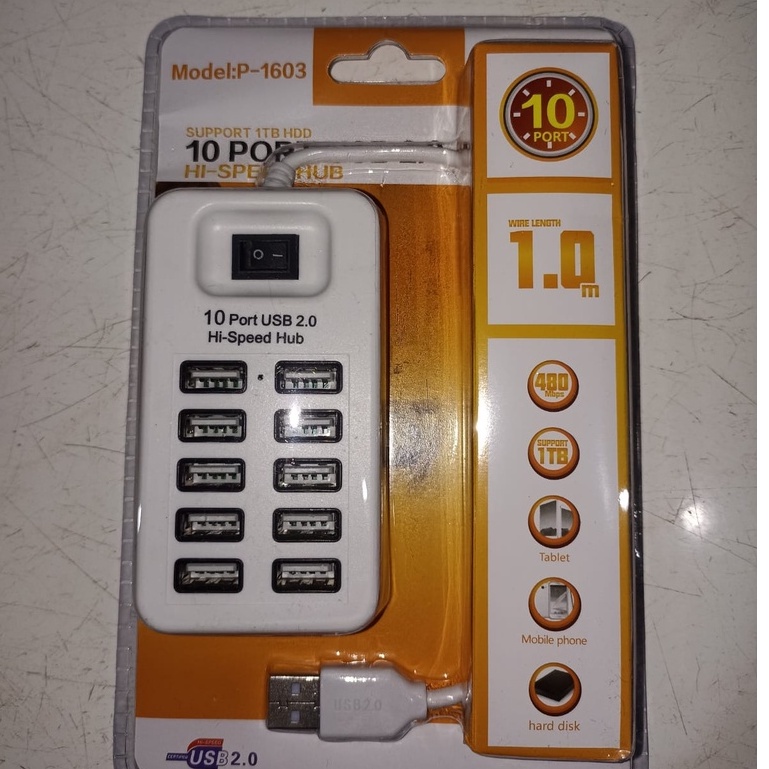 SKU-1098 USB HUB 2.0 10 PORT PANJANG KABEL 1 METER HI SPEED / 1M