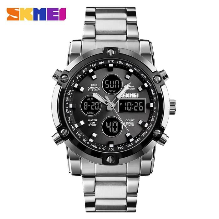 Jam Tangan Pria Digital SKMEI 1389 SILVERBLACK Water Resistant 30m