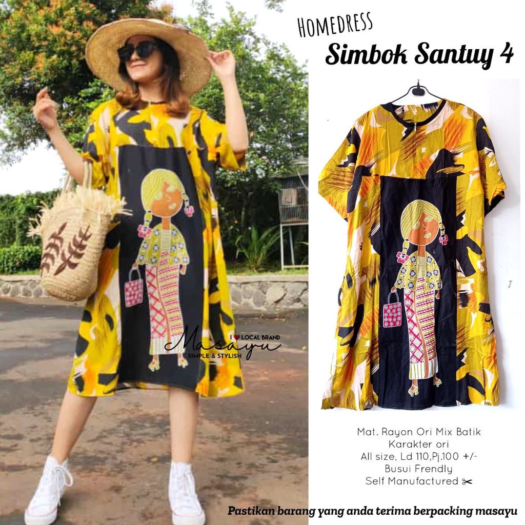 Home Dress Simbok Santuy 4 #4 Daster Batik Karakter Masayu Rayon Jumbo Santai Casual Busui