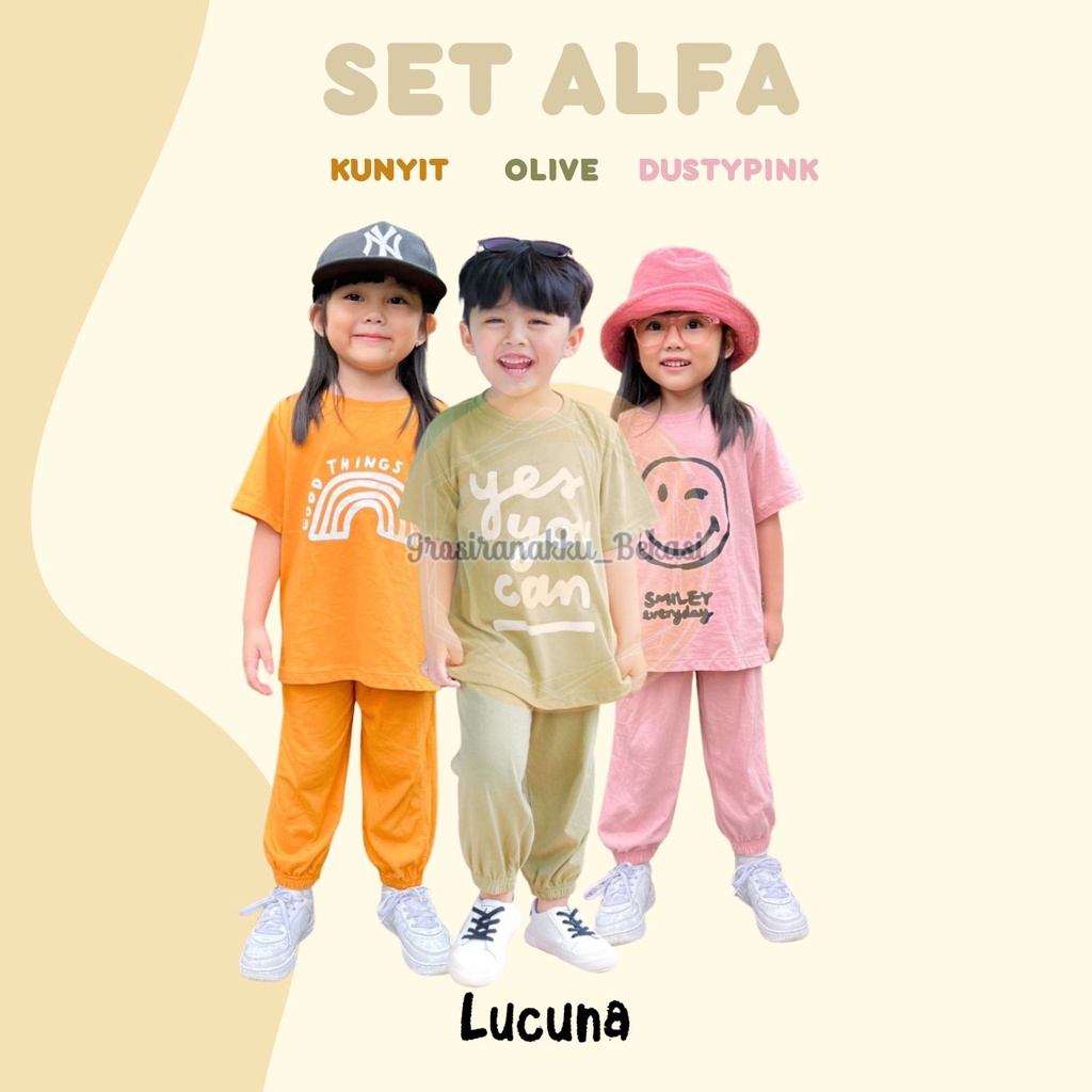 Setelan Anak Unisex Alfa Lucuna Mix Warna Size 1-5 Th