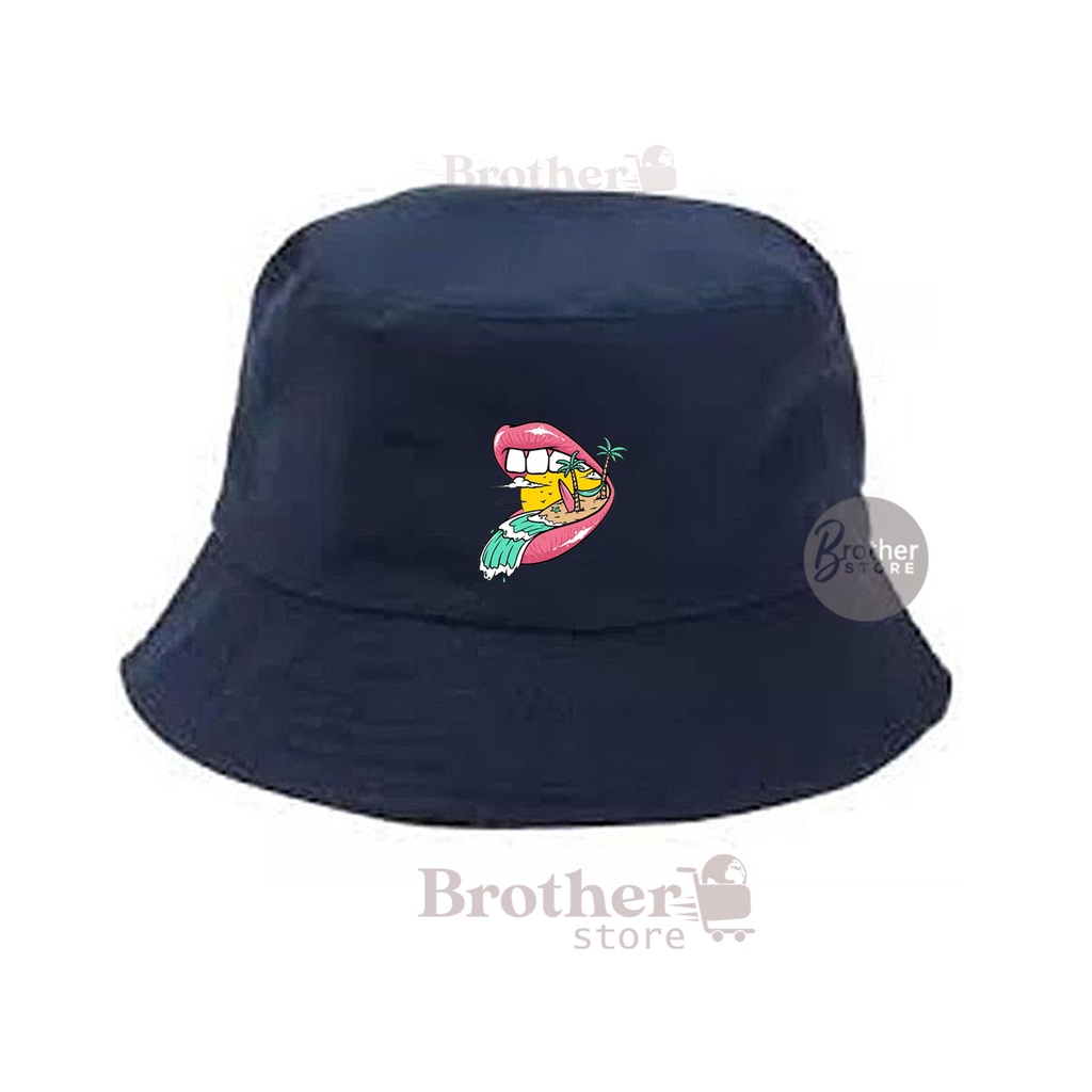 Topi Bucket - Logo Articlel Mulut Art Topi Bucket print Navy