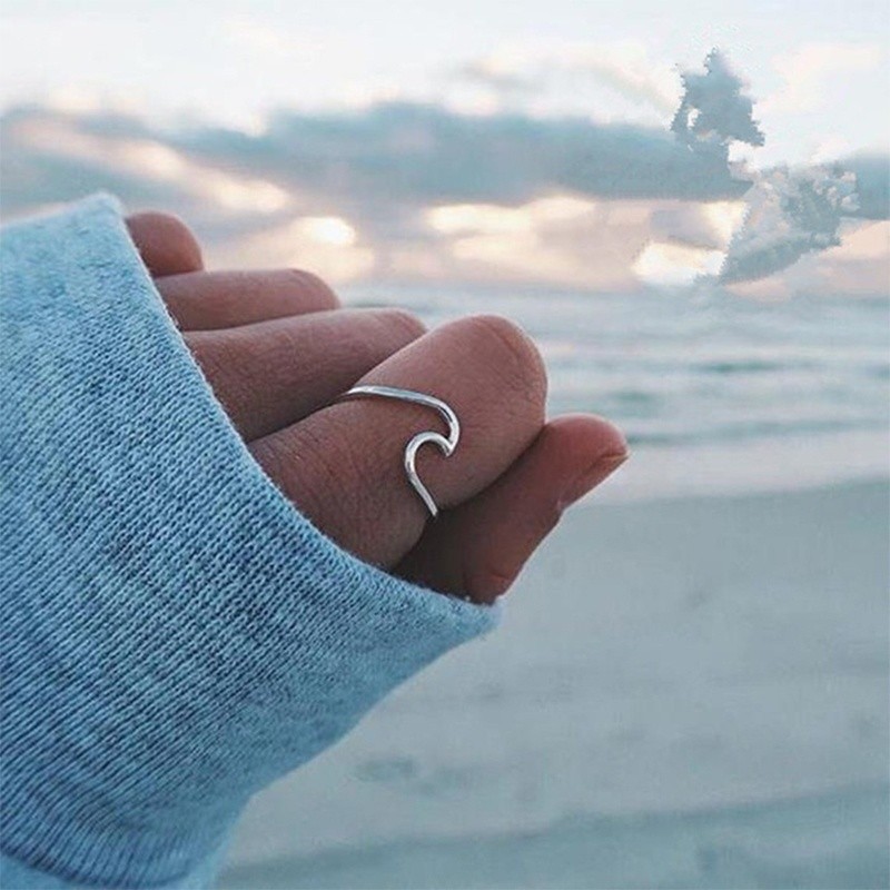 925 Sterling Silver Simple Dainty Thin Wave Ring Beach Sea Surfer Island Jewelry