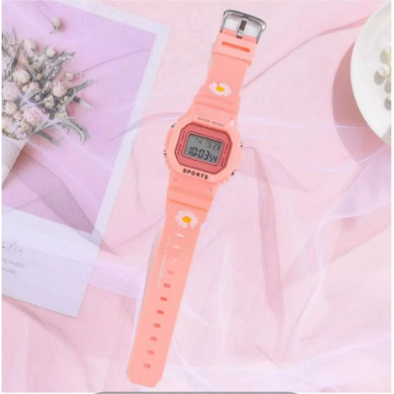 JAM TANGAN SPORT DIGITAL RUBBER WANITA PRIA MOTIF DAISY PETAK