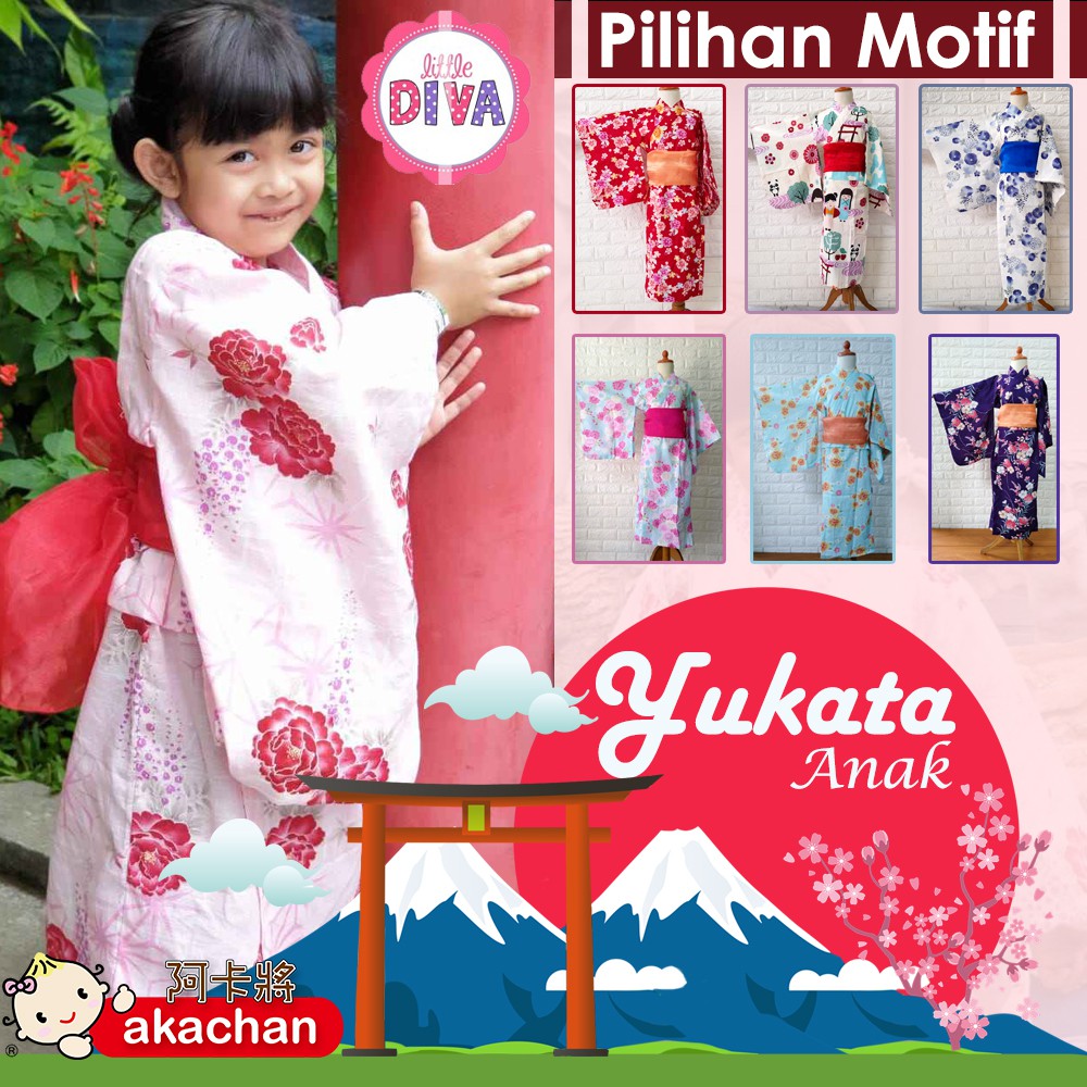 Kid's YUKATA  sz XS S Japan Summer Kimono KIPAS YUKATA  TAS YUKATA Anak Cewe Obi Baju Jepang Akachan