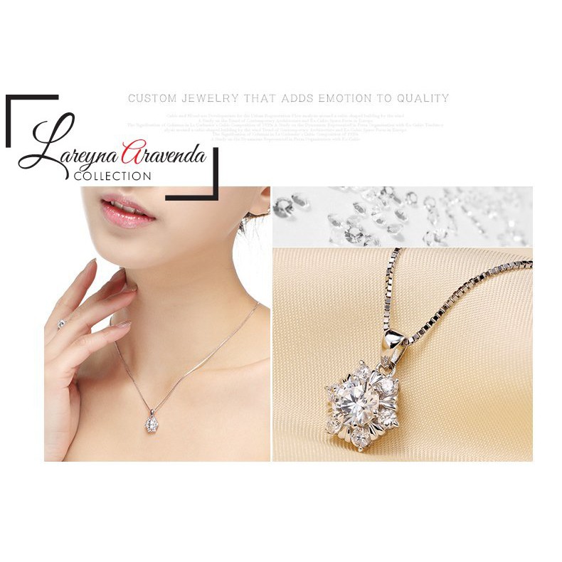 Kalung Titanium Asli + Liontin Model Snow Crystal Kristal Zirconia KL046