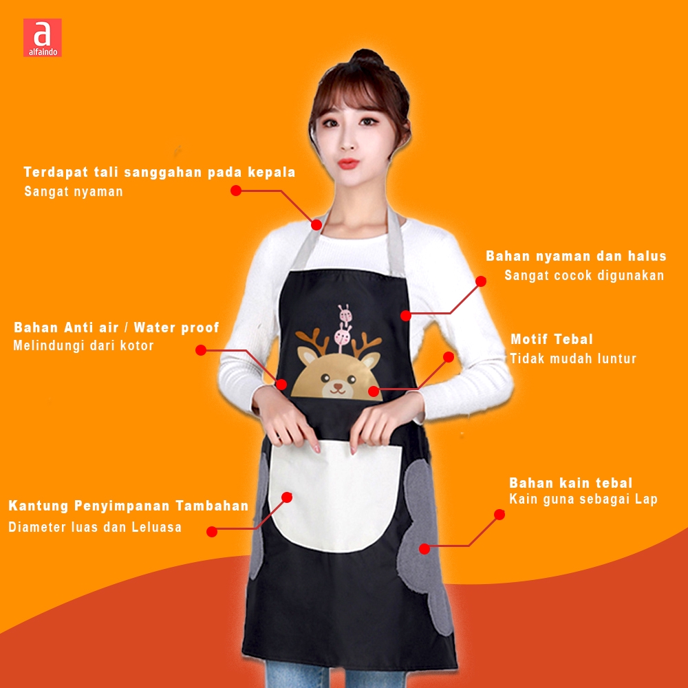 Alfaindo Celemek Masak Apron Waterproof Kain Dapur Motif Karakter CM006