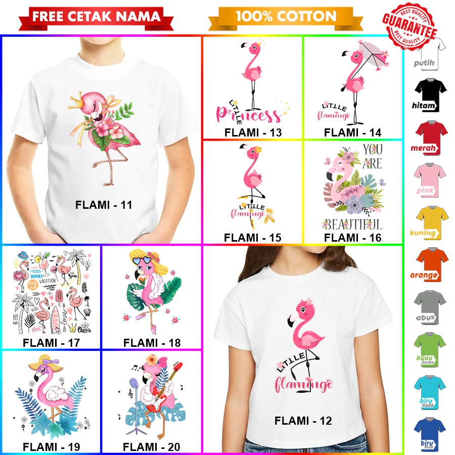 [FREE NAMA!!] Baju Kaos ANAK DAN DEWASA FLAMINGO BANYAK MOTIF