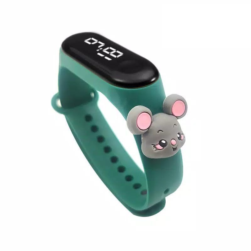 Jam Tangan Anak LED Digital display Elektronik Motif karakter kartun Lucu Murah-Mouse Hijau