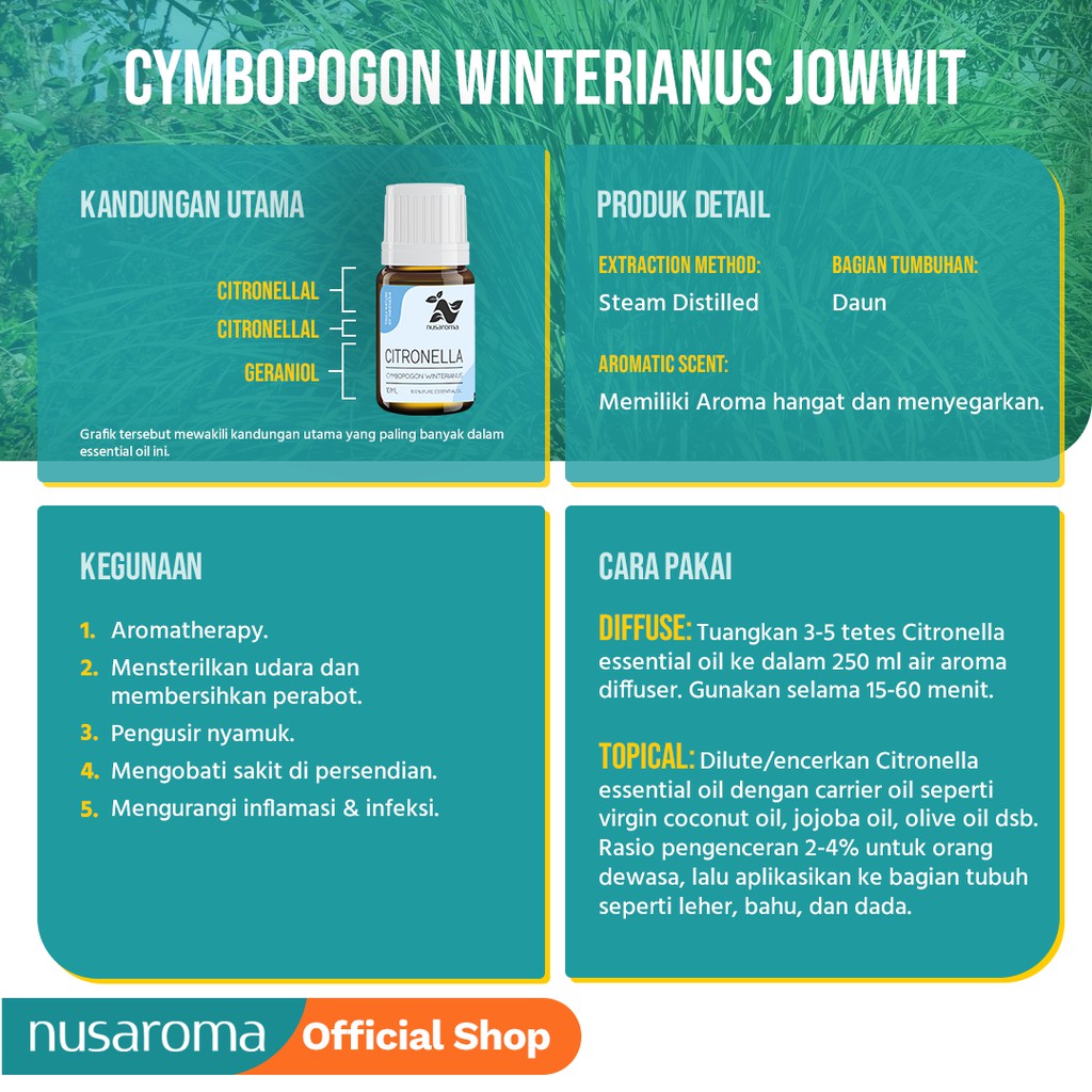 Nusaroma Citronella Essential Oil - 100% Pure &amp; Therapeutic Essential Oil