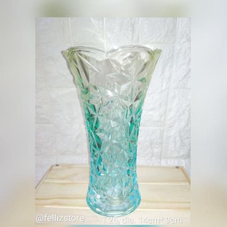  Vas  Bunga  Kaca  Import Motif Flower Diamond Bluegreen Vase 