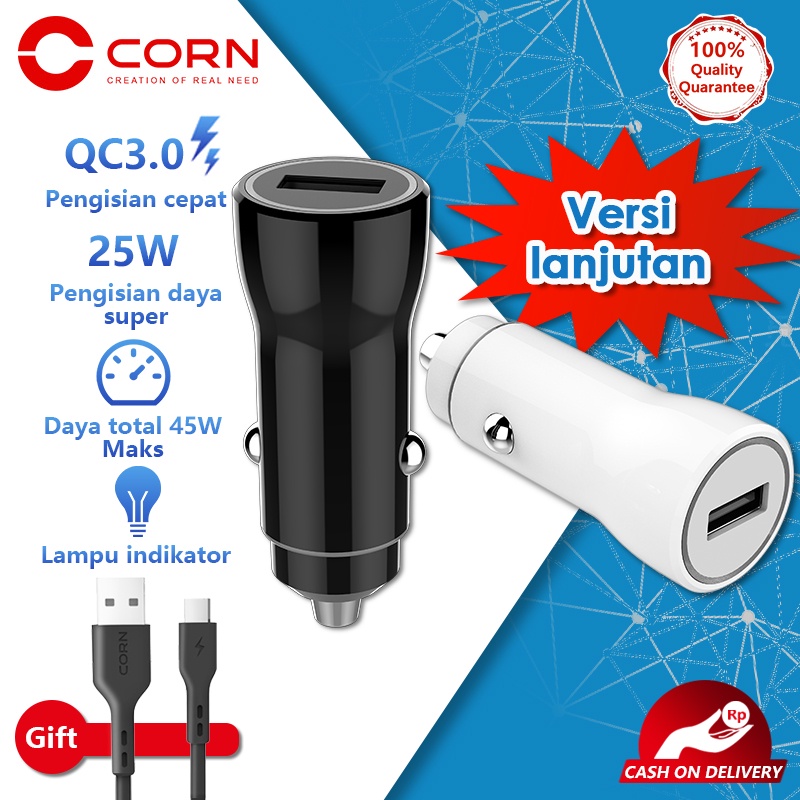CORN CC006 25W pengisi daya mobil logam pengisian cepat dengan indikator LED