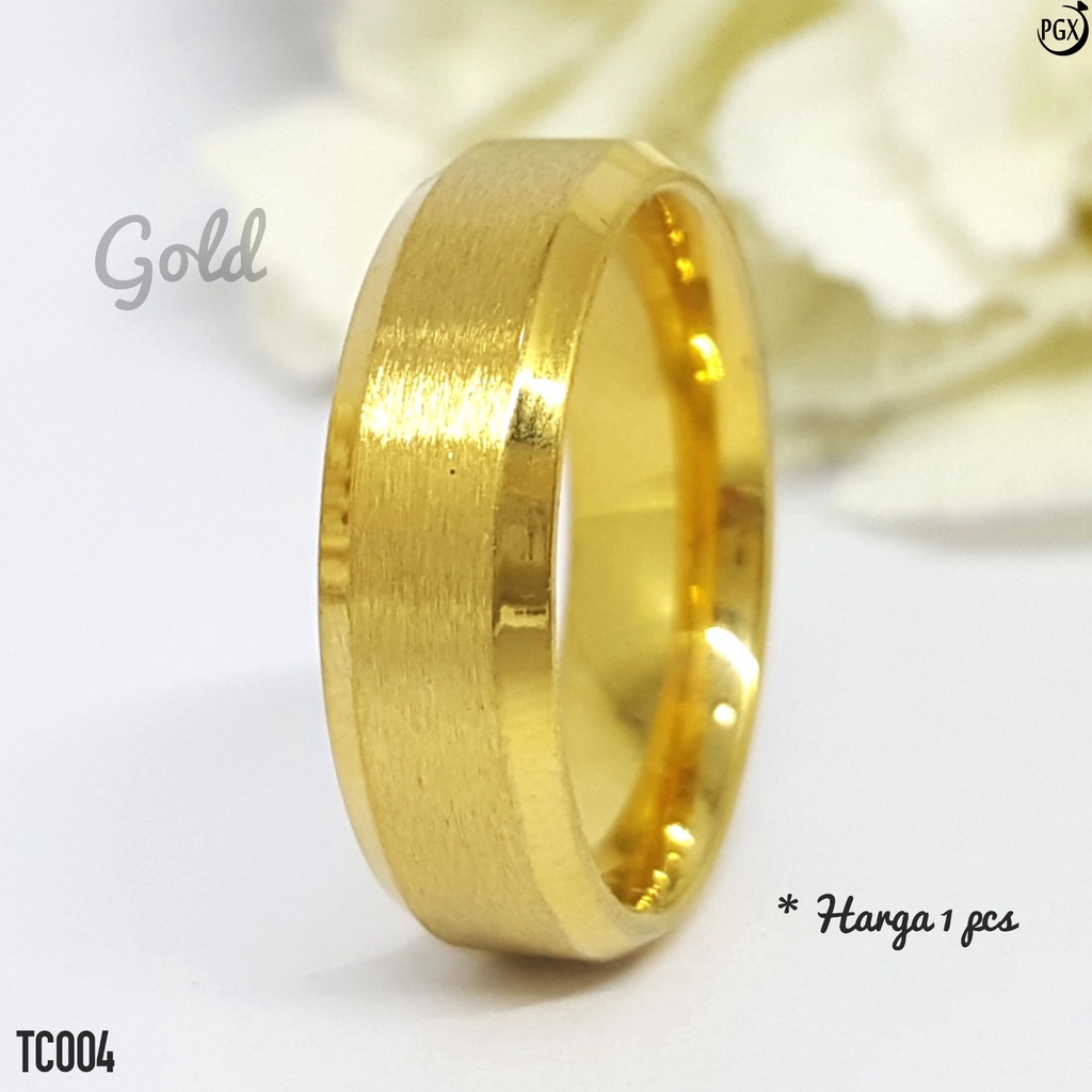 PGX Cincin Titanium Couple Emas Hitam Aksesoris Fashion Perhiasan Anti Karat - TC004