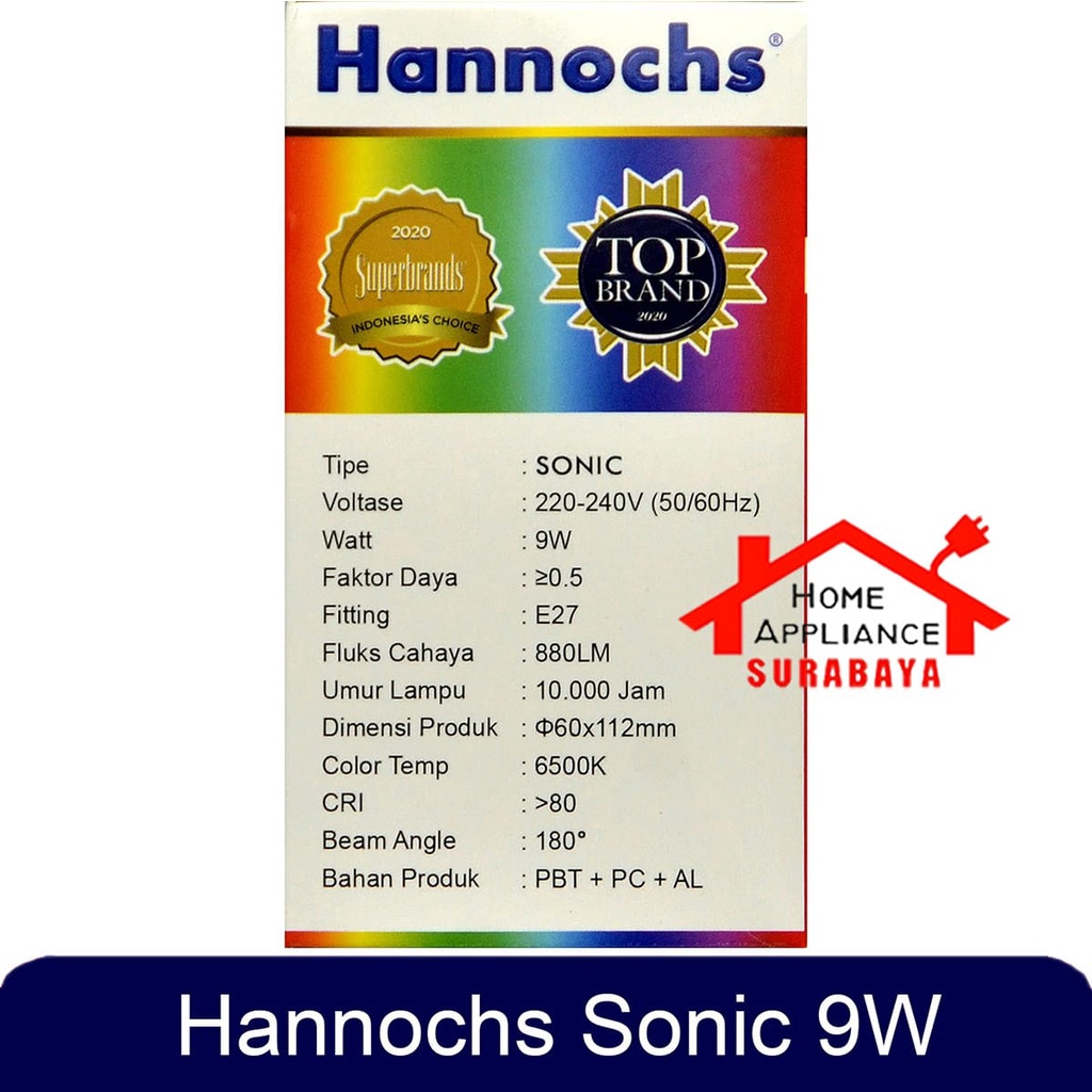 Lampu Bohlam LED Hannochs Sonic 9W 9 Watt Cahaya Putih 6500K - Cool Daylight