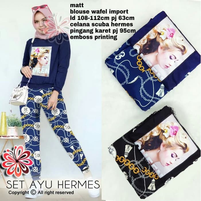SET AYU HERMES / BAJU SETELAN MUSLIMAH KEKINIAN - Hitam
