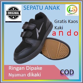 Sepatu Anak Sekolah Laki-laki Pria laki SD Murah Trendy Ngetren Kekinian Olahrag Sport Hitam ando