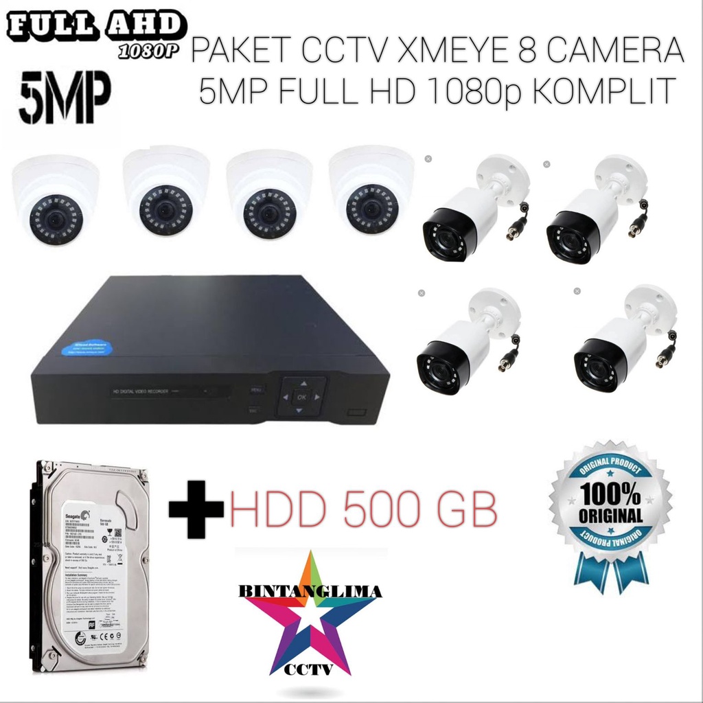 PAKET CCTV XMEYE 8 CAMERA 5MP FULL HD1080P KOMPLIT