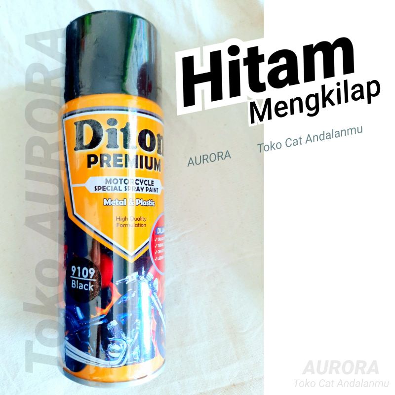 Pilox Hitam Mengkilap Diton Premium 9109 Cat Semprot Warna Black Glossy Kemasan 400cc