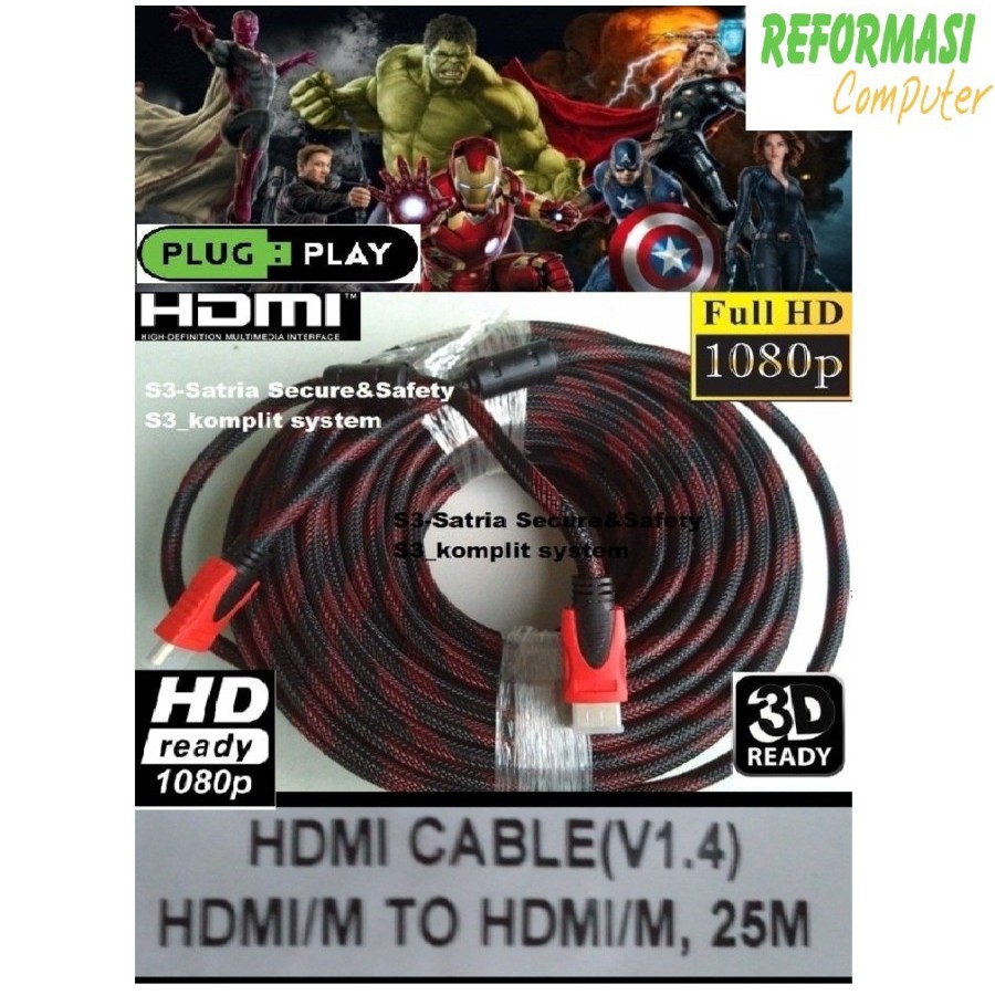 KABEL HDMI 25M SERAT JARING HDMI TO HDMI 25 m 1080P V1.4 3D HQ