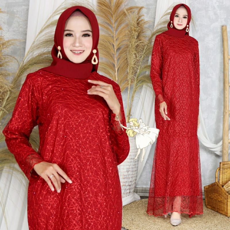 Baju Pesta Wanita Muslim Kondangan Brukat Mewah Elegan Gaun Muslimah Terbaru 2021 2022 Maxy Mermaid Salma Lebaran Bhan Brokat Import