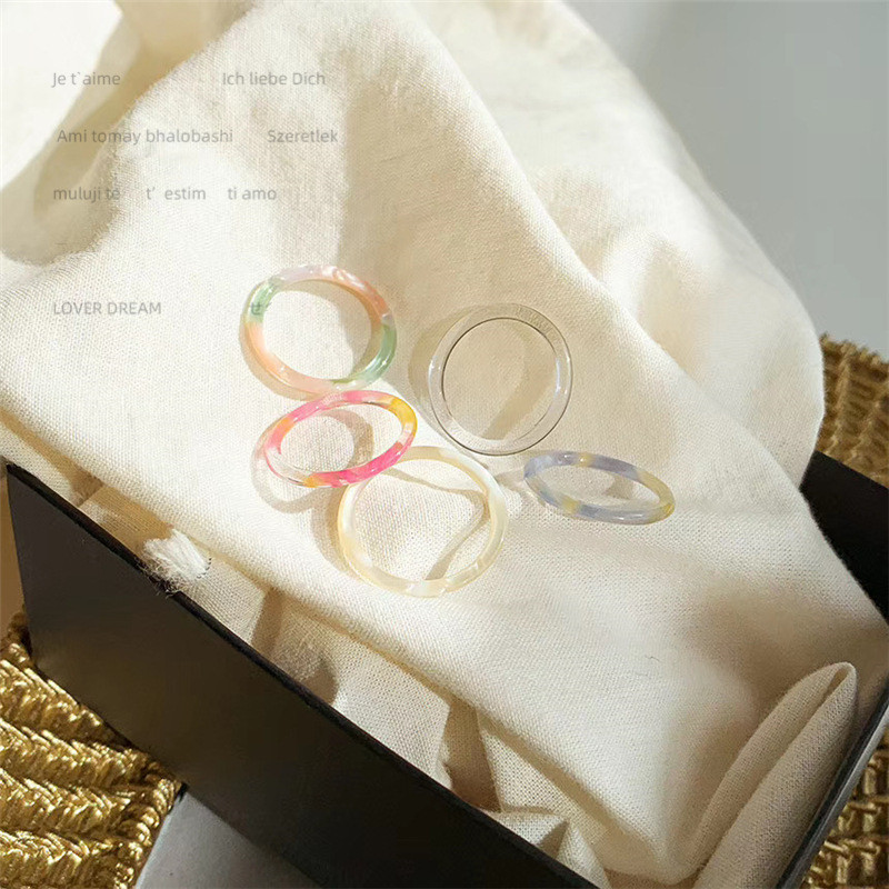 We Flower Cincin Bahan Akrilik Warna-Warni Gaya Retro Korea Untuk Wanita